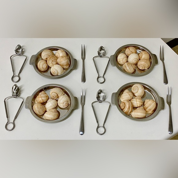 Mid Century Vintage Stainless Steel Escargot Appetizer Set for 4 - Picture 1 of 16